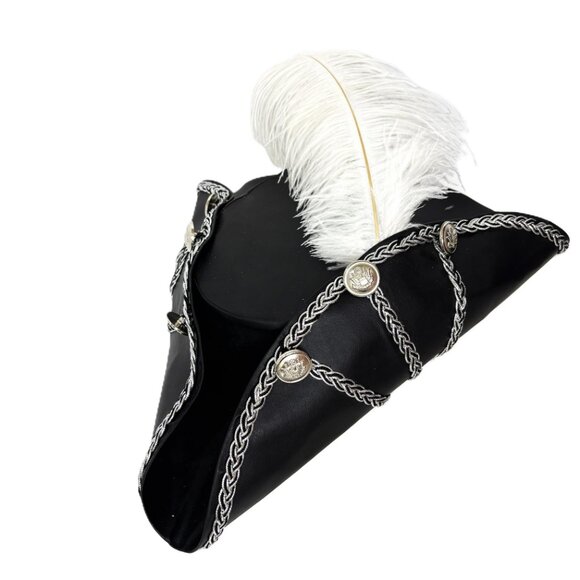 Pirate Faux Black Leather Hat w/ Ostrich Feather NOS NWOT - Picture 1 of 14